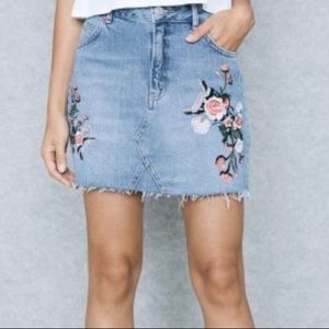 TopShop Floral Embroidered Denim Mini Skirt